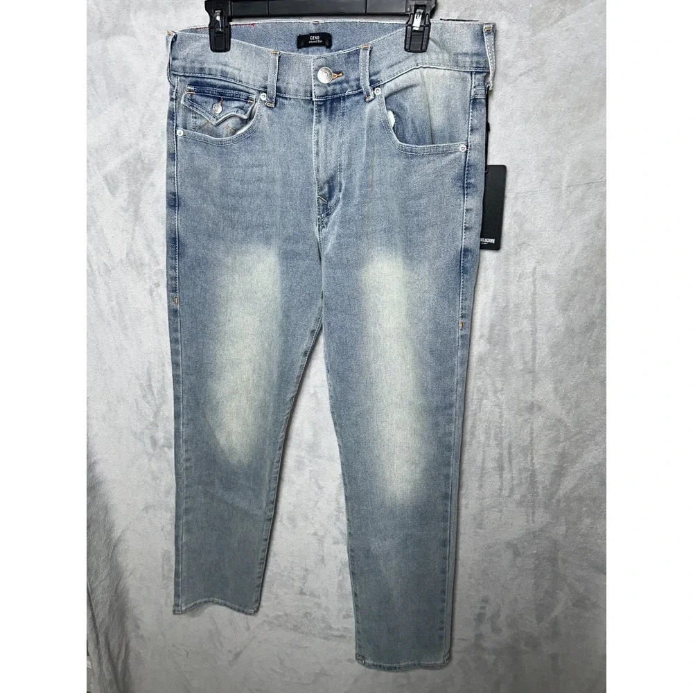 True Religion Jeans Geno SN Flap Slim 33 x 32 lgt Brisk Wash Blue NWT MSRP $159